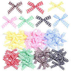 50Pcs Colorful Scottish Checker Bows Craft Small Bows For Gift Package Bow Wedding Embellishment DIY Handmade Decoration Flower