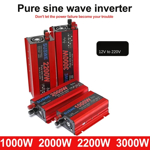 Imagen 2 del producto Pantalla inversora de onda sinusoidal pura DC 12V/24V a AC 110V220VHZ 1000-3000w adecuada para convertidor de energía solar de coche con LED