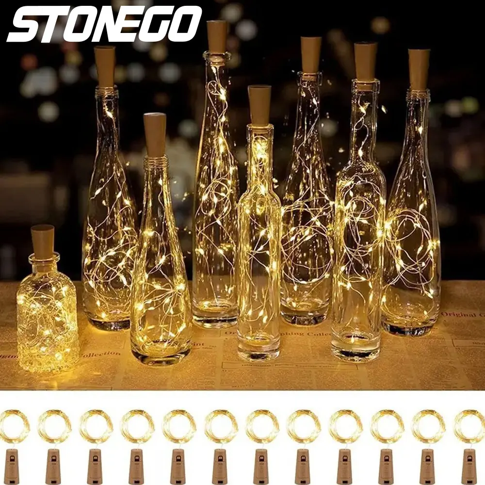 Battery Operated LED Cork Shape Silver Copper Wire Colorful Fairy Mini String Lights for DIY, Party, Decor, Christmas, Halloween