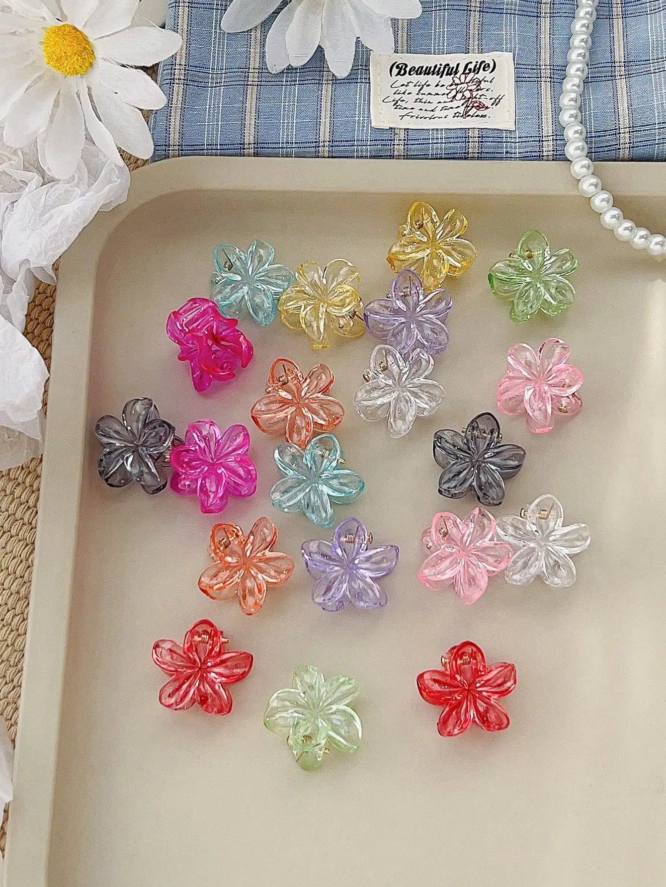 20 Stück neutrale kleine Haarklammern, niedlicher rutschfester Haarschmuck für Frauen und Mädchen, verschiedene Farben, Blumen-Haarspange für dünnes Haar – Detail 17