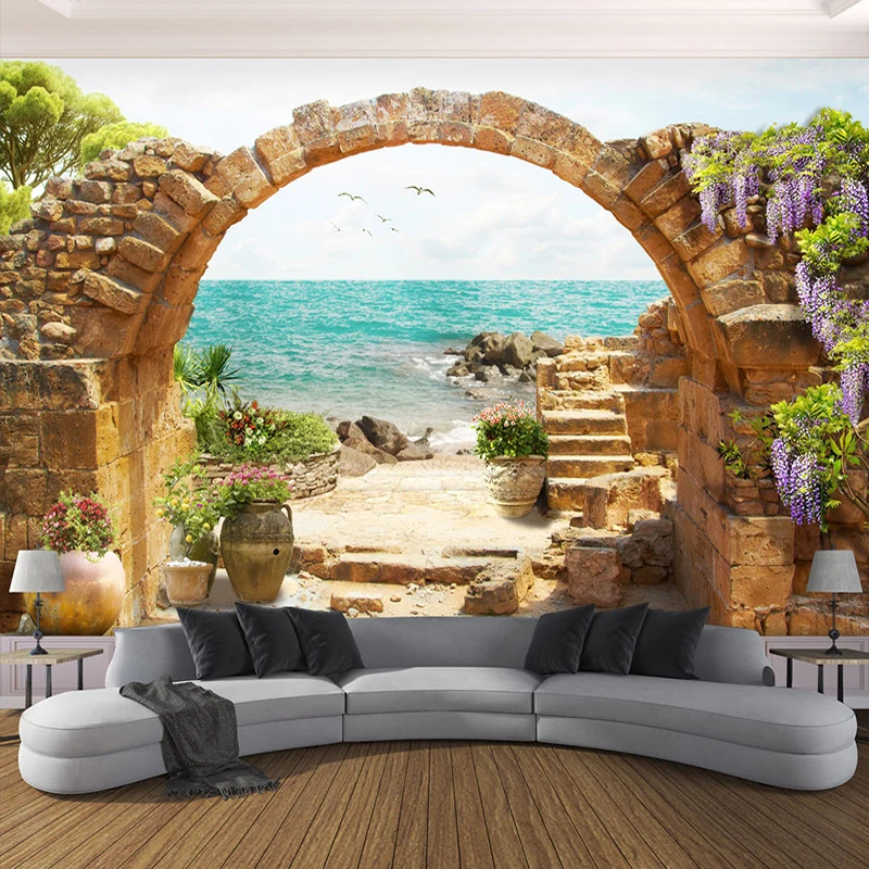 Customized products Mural Garden Stone Arches Sea View 8D Photo Wallpaper Bedroom  restaurant Living room TV background wall 3d