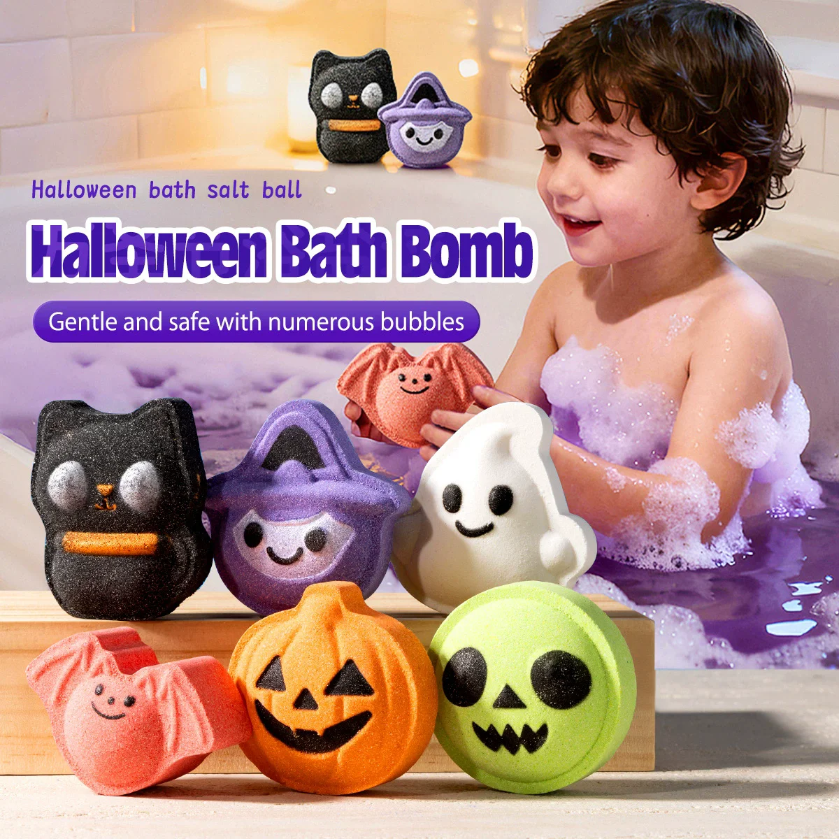 Halloween Bath Bombs Gift Set, 6pcs Funny Shaped Bath Salt Balls, Fruity Scent Fizzy Spa Bath Bombs, Novelty Halloween Gift