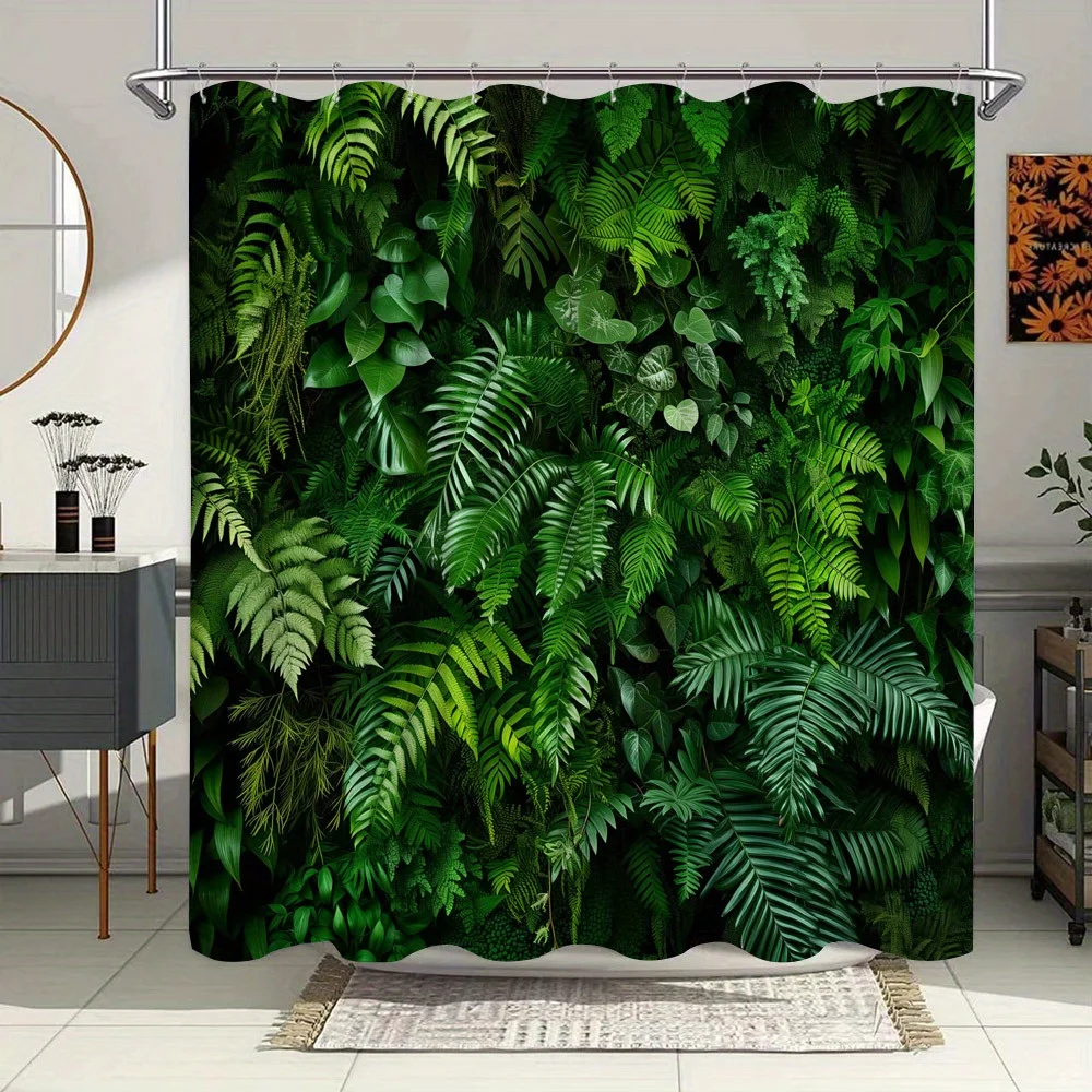 Tropical Green Leaves Waterproof Shower Curtain for Bathroom Decor, Nature-Inspired Design, Vibrant Colors, Unique Style