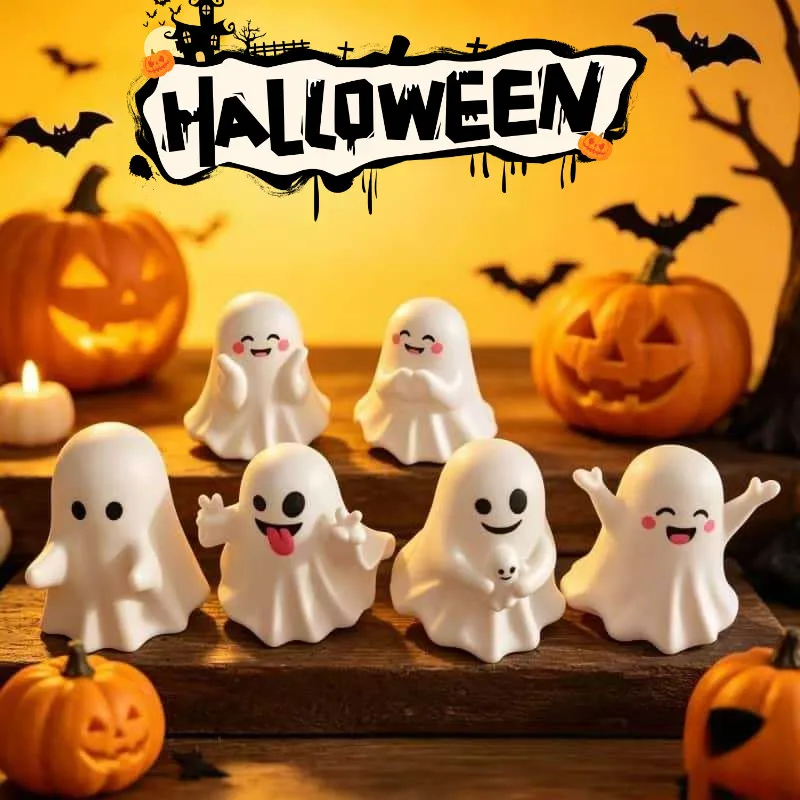 1~5PCS Cute Middle Finger Ghost Statue, Small Halloween Decor for Home, Centerpiece for Coffee Table, Adorable Horror Figure