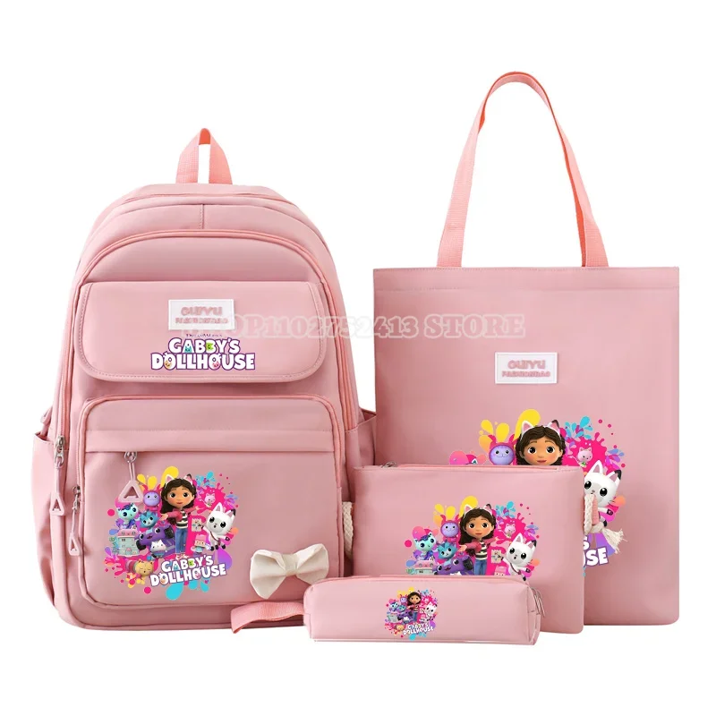 4pcs Gabby Dollhouse Backpack Harajuku Cute Anime Sweet School Bag Large Capacity Water-repellent Fashion Girls Bag Kids Gift