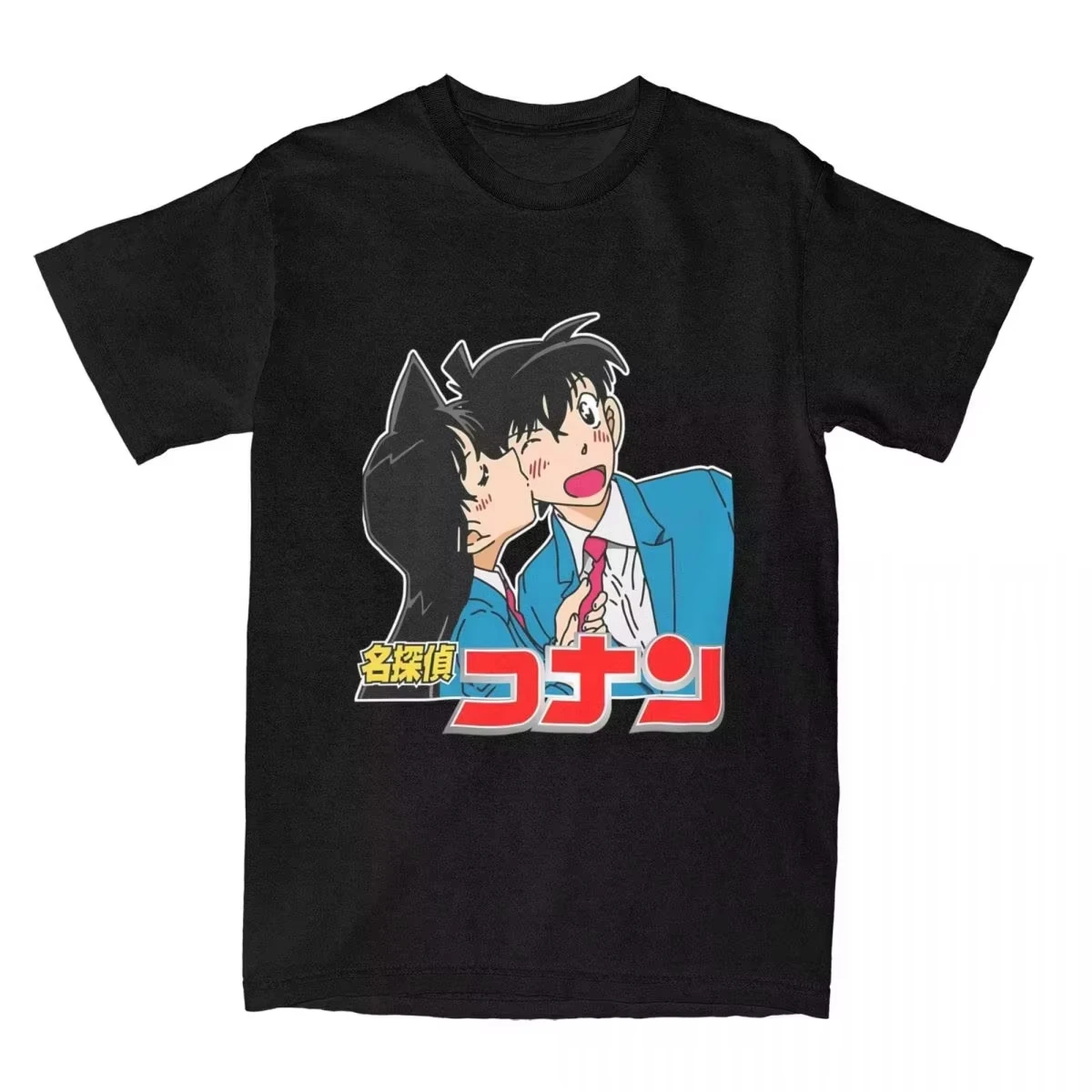 Camiseta de manga corta de algodón con estampado artístico simple de personajes lindos de Detective Conan, ropa de verano de gran tamaño para hombres y mujeres