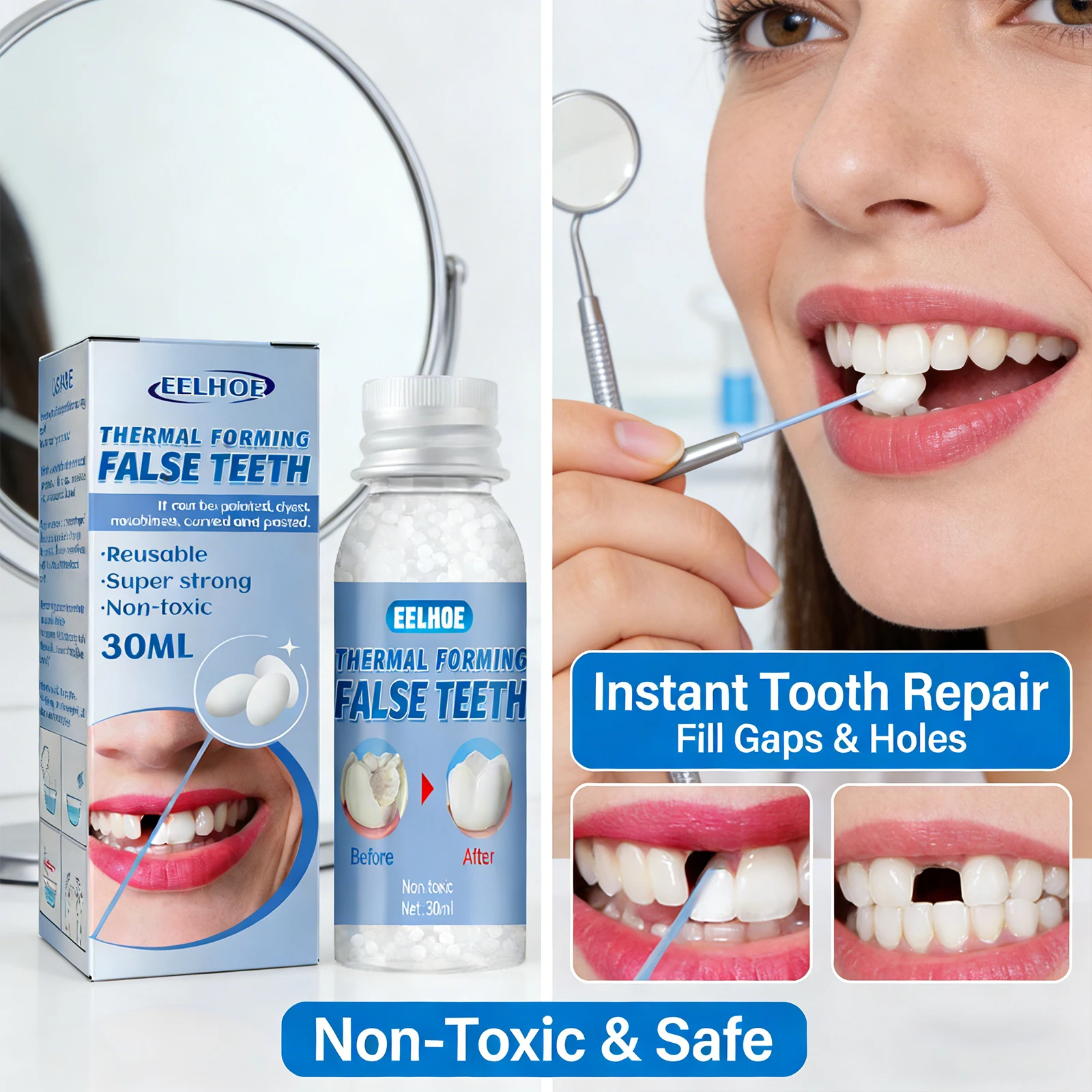 Thermal Forming False Teeth Quickly Filling Gap Between Teeth Avoid Dust Bacteria High Wear Resistance Shapeable Dental Adhesive