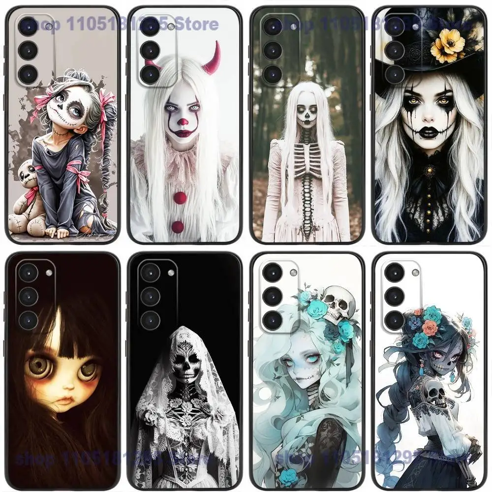 

Halloween skull girl Phone Case For Samsung Galaxy A20,21s,22,31,32,52,53,72,73,80,91 Soft Liquid Silicone Black Cover