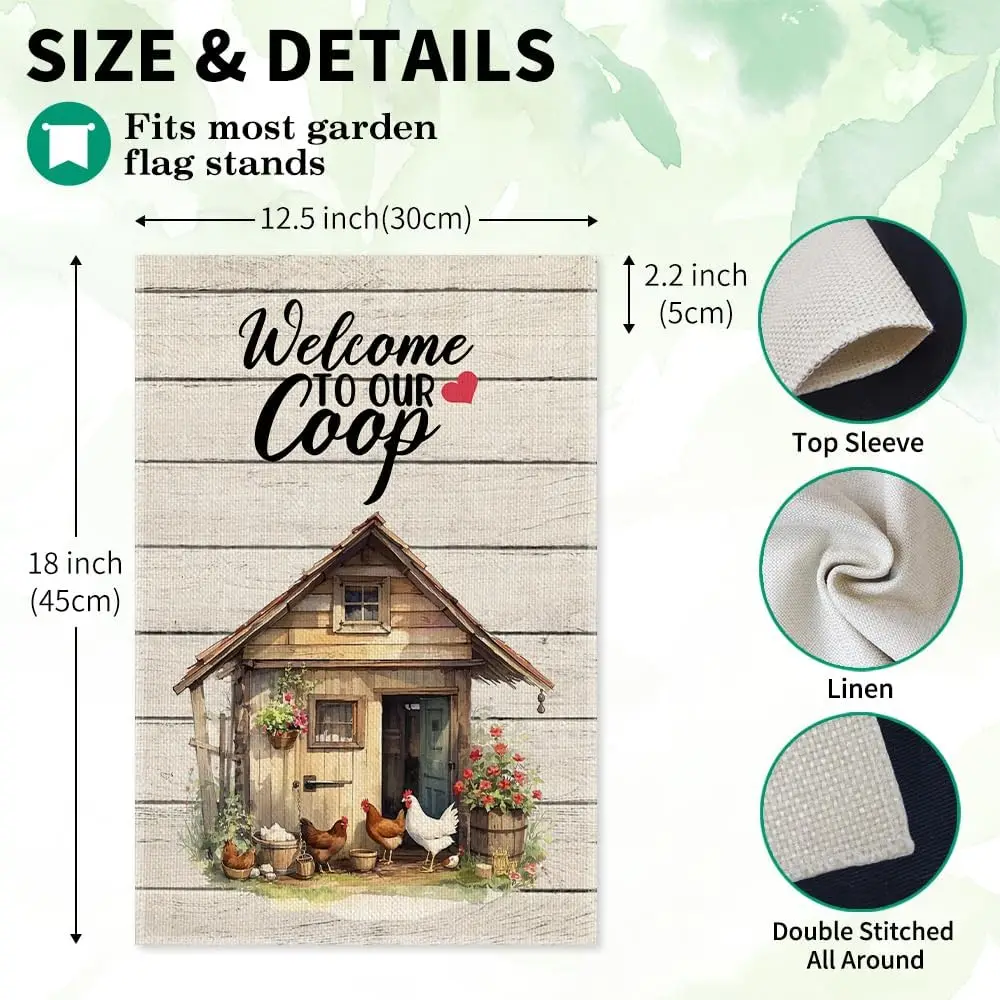 Welcom To Our Coop Garden Flag, 12x18 in Double Sided Farmhouse Chicken Coop Outdoor Decor Yard Flag Gifts, Welcome to the F hhz