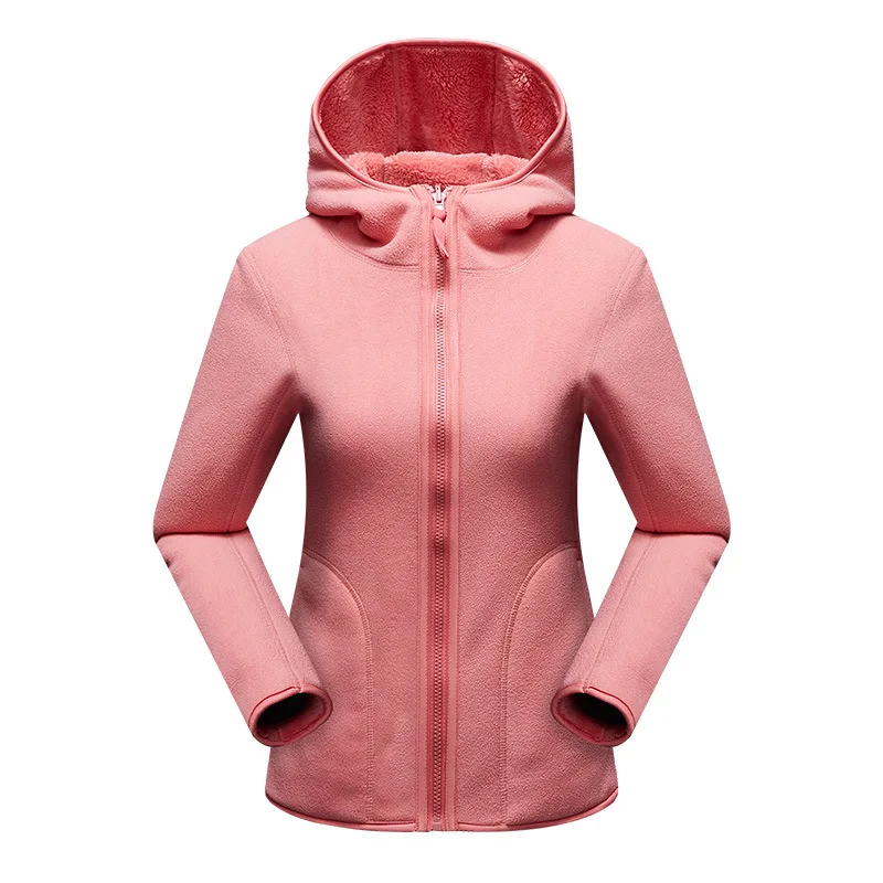 Outdoor Hiking Jacket Men Women Double-sided Fleece Warm Windproof Hooded Jackets Climbing Cycling Camping Fishing Coats Winter