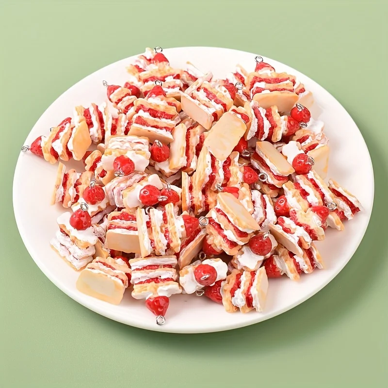 10pcs 3D Strawberry Cake Charms Resin Pendants for Jewelry Making, Cute Strawberry Charms for Earrings,Necklaces, Keychains - view 5