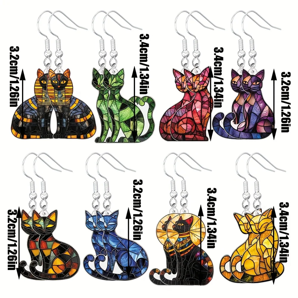 مجموعة أقراط قطة كلاسيكية رائعة مجوهرات هدايا على شكل حيوانات ملونة للنساء والفتيات