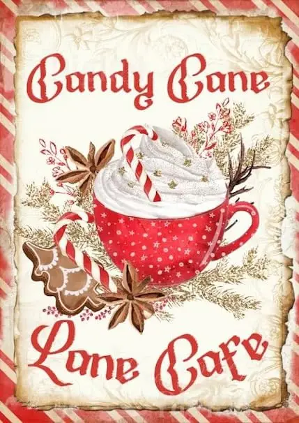 Paquete de letreros de Navidad, letreros de Mrs Claus, bastón de caramelo, Lane, chocolate caliente, 12x8