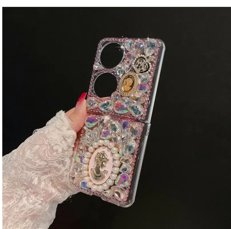 Bling Rhinestone Phone Case for Huawei P50 Pocket , Luxury Queen Glitter Cover, 5G