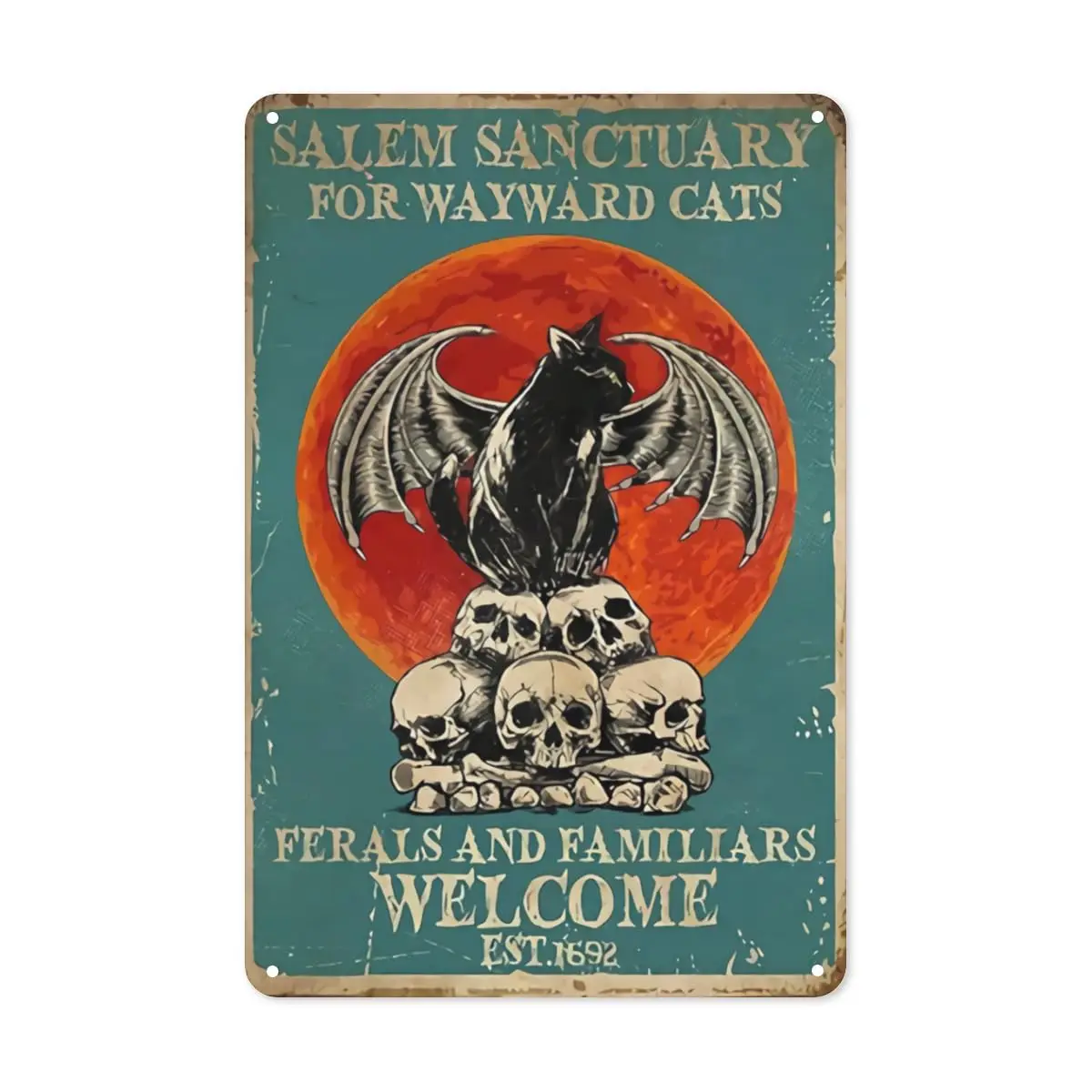 NEZIH Vintage Tin Sign Coffee Black Cat Metal Poster Sanctuary for Wayward Cats Poster Ferals and Familtars Welcome Poster