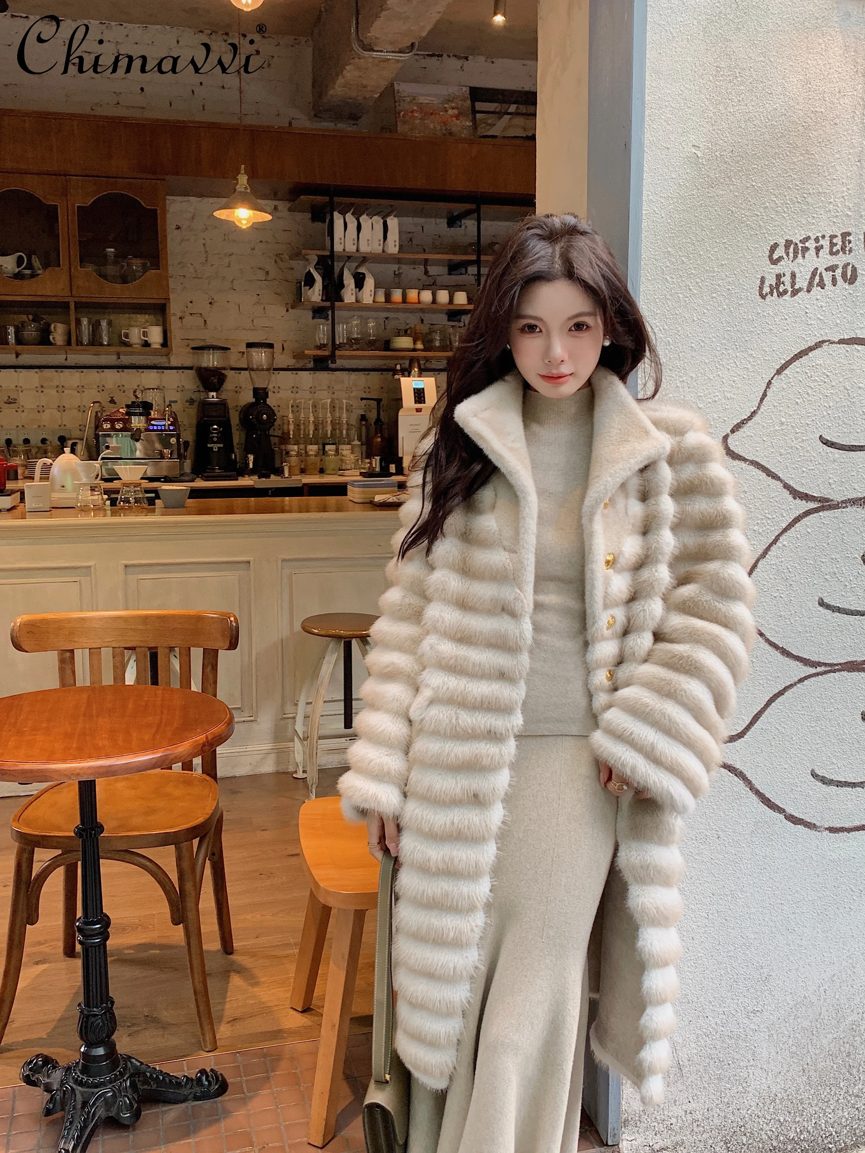 High-end Fashion Wavy Coat Women's Fur Integrated Autumn and Winter New Long-sleeved Loose Warm Luxury Mink Velvet Fur Coat