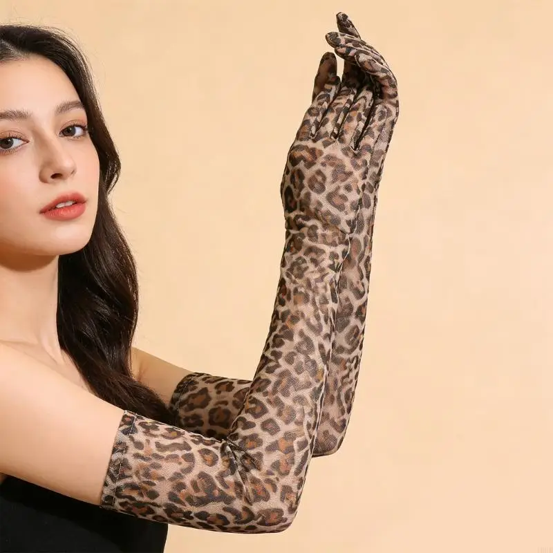 Stylish Full Length Gloves Leopard Print Long Elbow Gloves For Gala Event 