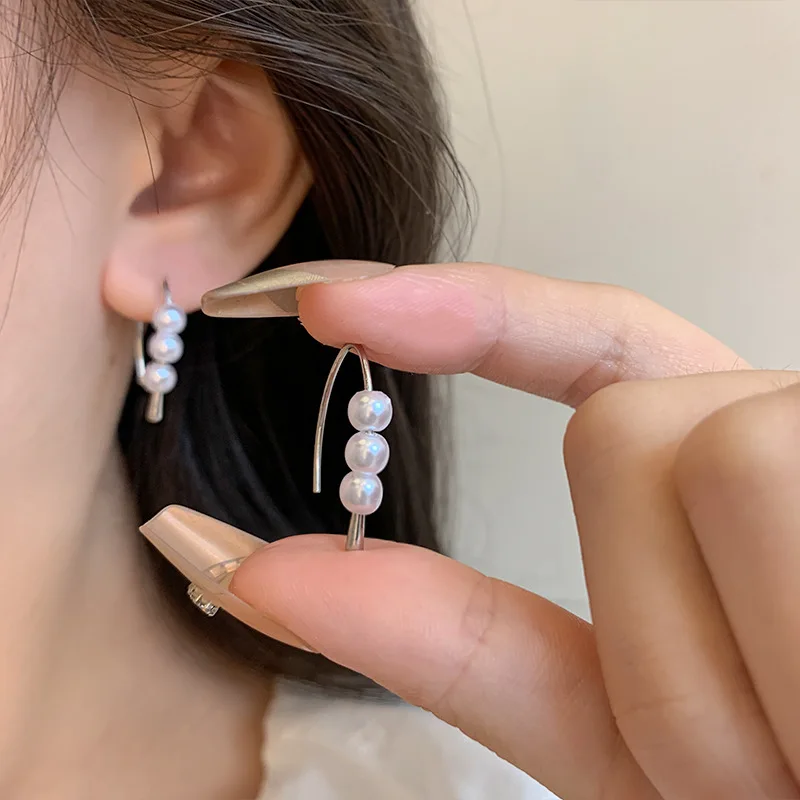 Fashion Elegant Drop Earrings For Women Simulated Pearls Connected Geometric Copper Exquisite Ear Piercing Accessories Jewelry