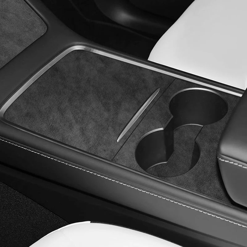 

Для Tesla Model3/Model Y, подлокотник центральной консоли, держатель для чашки, наклейка из алькантары, аксессуары для тюнинга салона автомобиля
