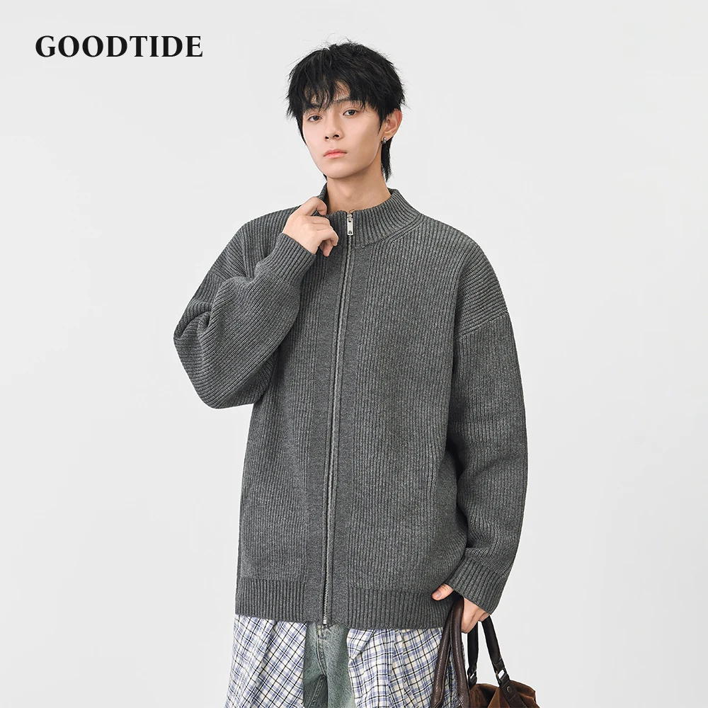 Fashion Men's Casual Full - Zip Mock Neck Cardigan 2025 Winter New Ribbed Knitted Jacket Soft Long Sleeve Outerwear Top