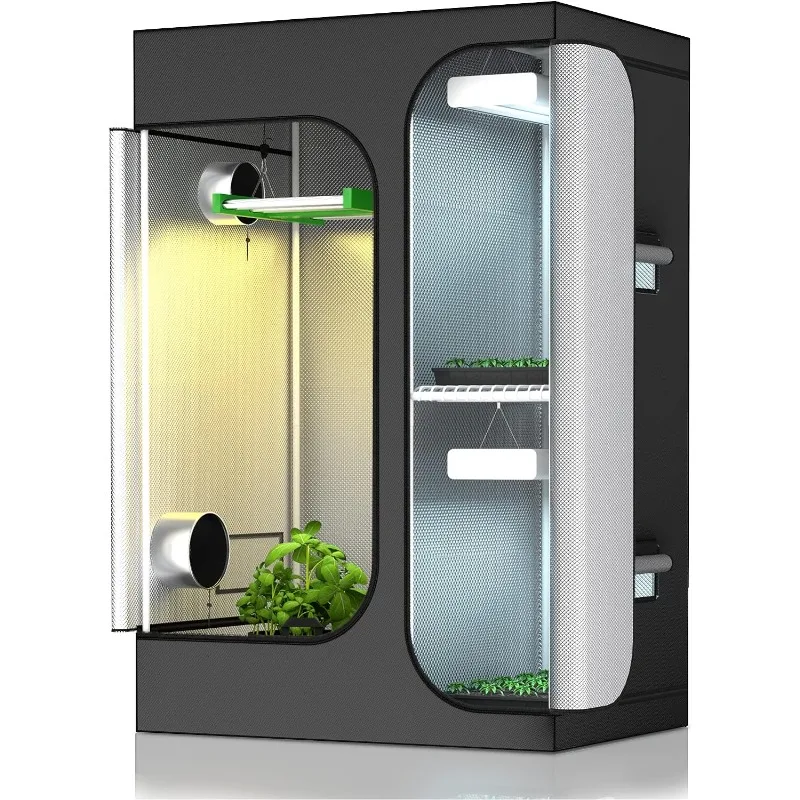 

TopoGrow 2-in-1 48"X36"X72" Grow Tent 4'X3' Diamond Mylar Canvas Reflective Growing Tents Room Box House Lodge Propagation