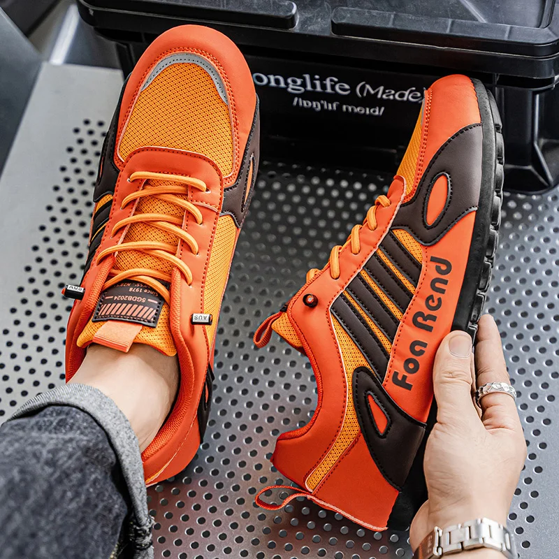 

Брендовые оранжевые мужские повседневные кроссовки, дизайнерские мужские кроссовки на шнуровке для отдыха, удобная дышащая спортивная обувь, мужские zapatillas informales