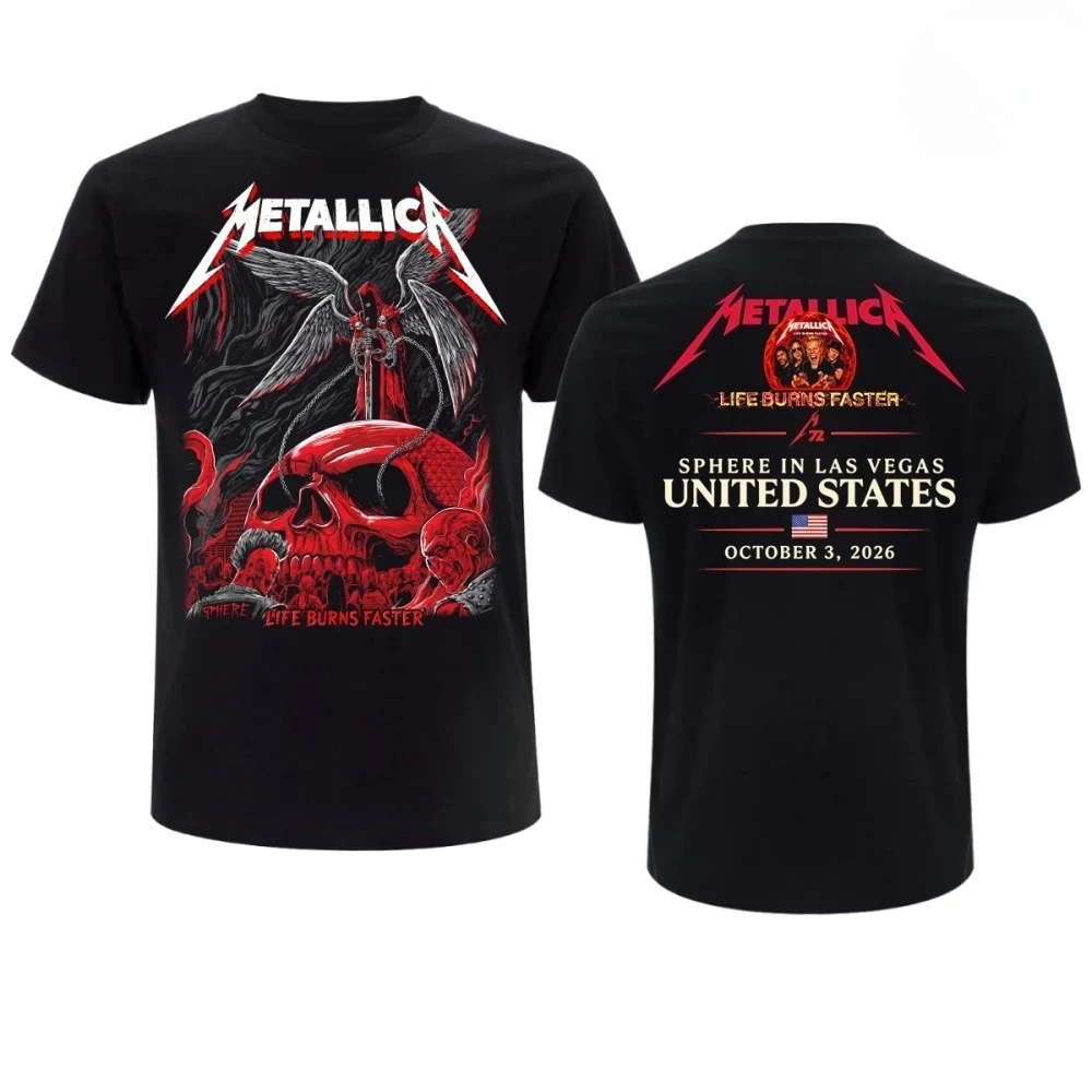 Metallica Las Vegas Sphere Tour 2026-2027 Double Sided T Shirt Life Burns Faster Cthulhu Graphic Unisex Rock Band Short Sleeve
