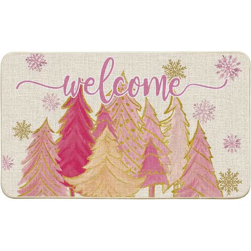 Tree Snowflak Christmas in July Welcome Doormat, Winter Home Decor Low-Profile Switch Rug By Mat Floor for Indoor Outdoor