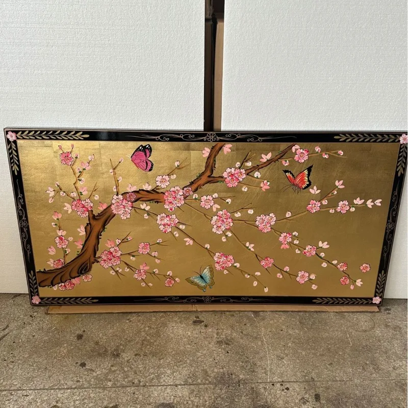 American gold foil hand-painted butterfly plum blossom hanging painting study tea room homestay hanging painting craft painting