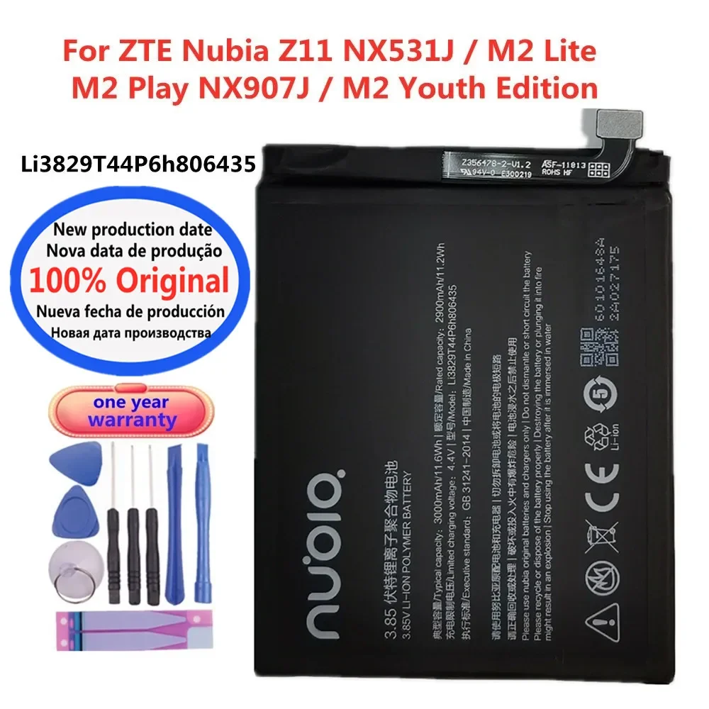 3000mAh Li3829T44P6h806435 Original Battery For ZTE Nubia Z11 NX531J M2 Play NX907J M2 Lite M2 Youth Edition Phone + Free Tools