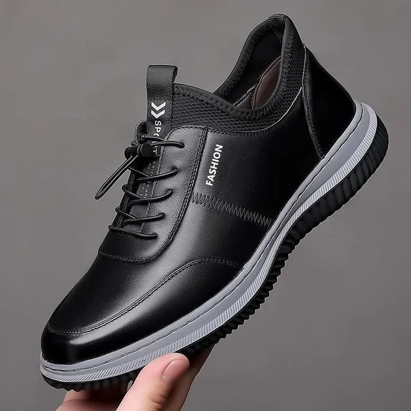 Zapatos bajos informales de cuero para hombre, calzado deportivo de suela suave antideslizante para caminar al aire libre, oficina y fiesta, 2024