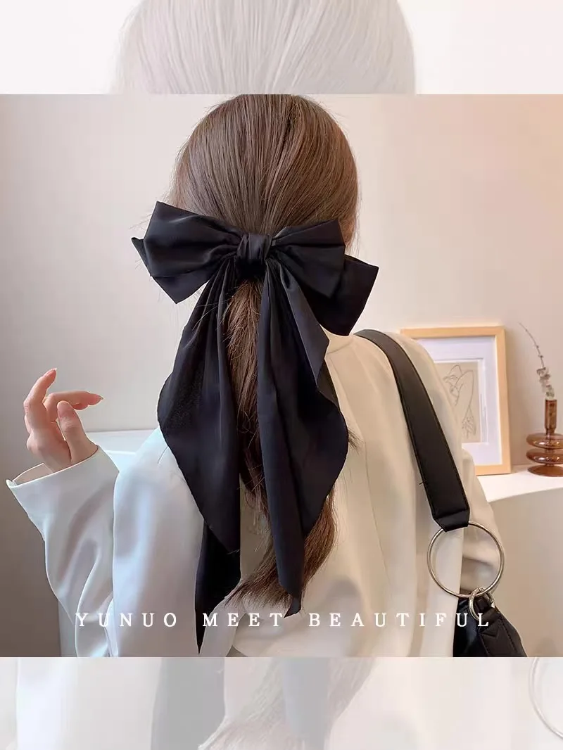 2pcs/set Satin Two-layers Bowknot Streamer Hairpin Big Large Bow Hairclip For Women Girls Spring Clip Fashion Hair Accessories