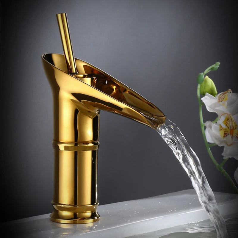 

Gold Bathroom Faucet Waterfall Basin Faucet Hot And Cold Antique Bathroom Sink Faucet Black Oil Gold Faucet Mixer Water Tap