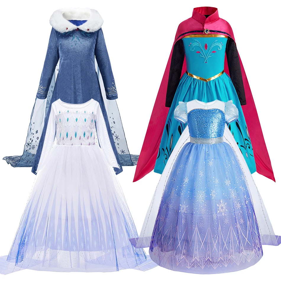 Children Snow Queen Clothing Little Girls Princess Detachable Cloak Ball Gown Kids New Carnival Halloween Cosplay Layered Dress