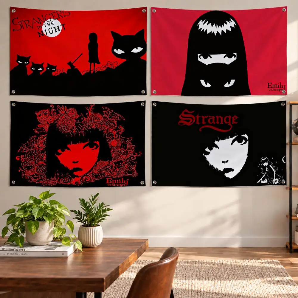 Comic Book E-Emily the S-Strange Flags Aesthetic Wall Tapestry Printed Wall Hanging Living Room Party Outdoor Decor