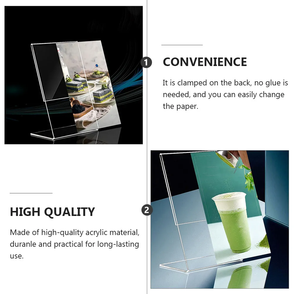 2Pcs Acrylic Sign Holder High Transparency Display Stand L-Shaped Desktop Menu Flyer Rack for Office Store Meeting Room