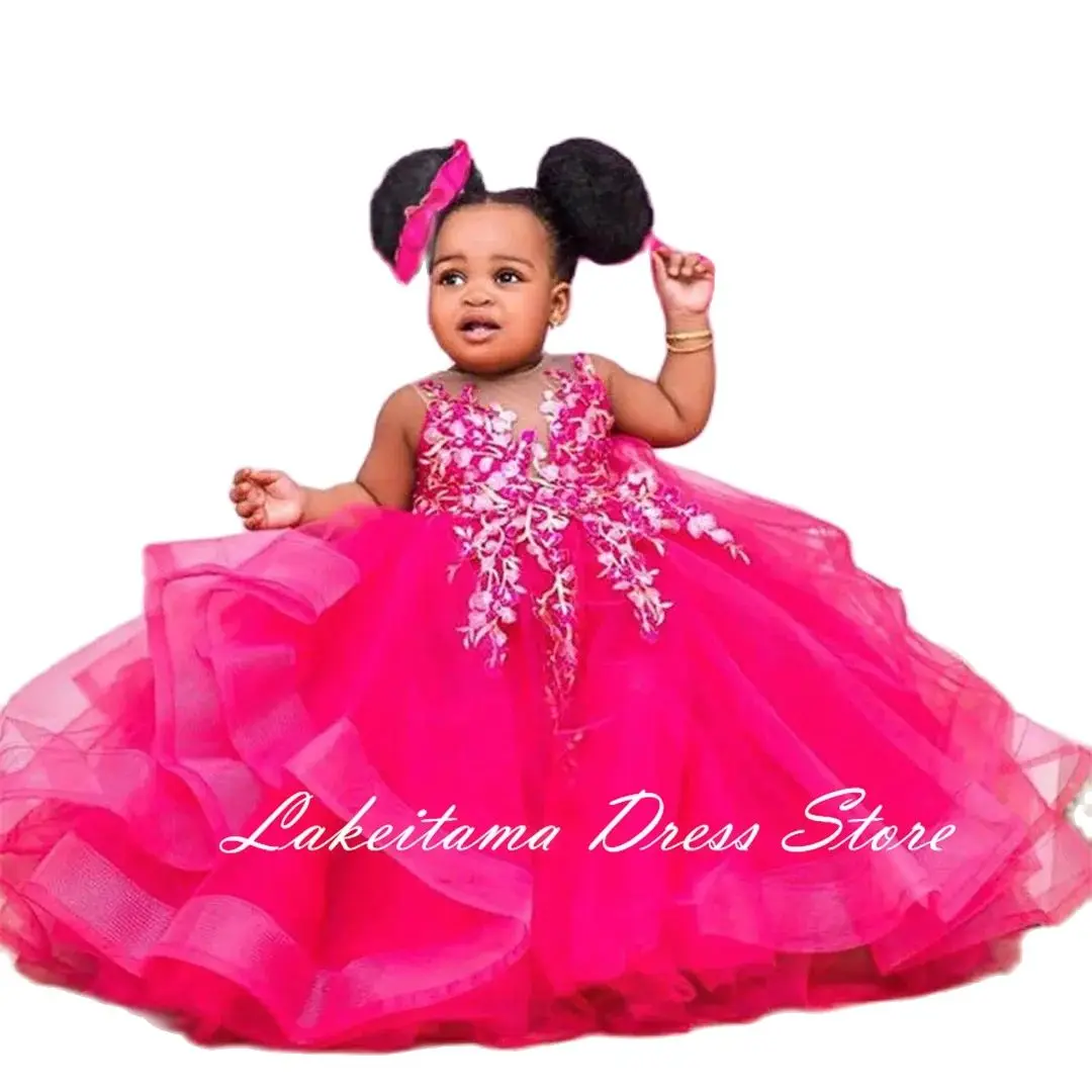 Princesse Enfant O-neck Flower Girl Dress Lace Appliques A-line Butterfly Sleeveless Ball Gown Extravagant Vestidos Para Niñas