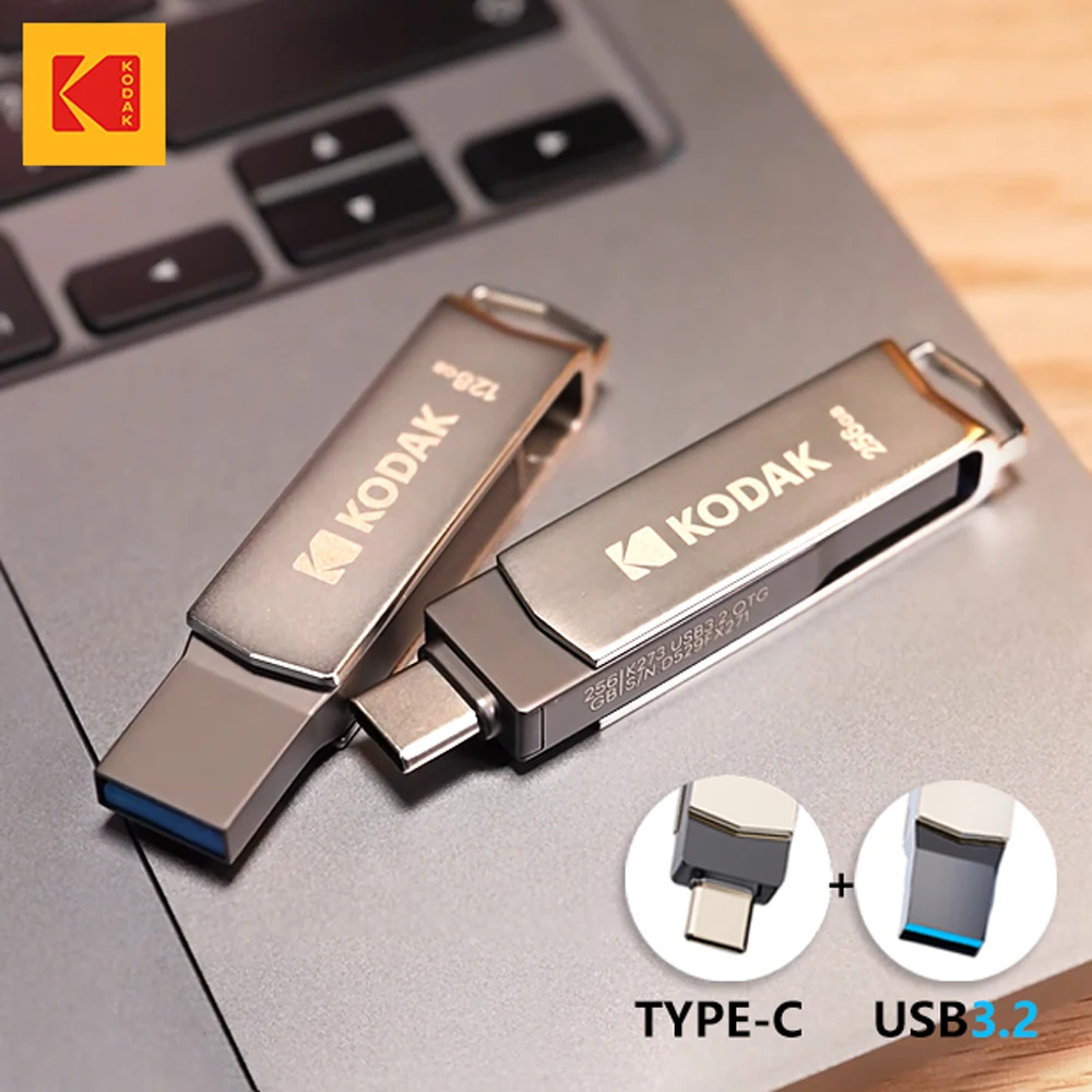 

Kodak K273 Double Nip USB Flash Drive 64GB 128GB High Speed USB3.2 Pen Drive Memory Stick Pendrive Metal OTG Stick 100% Original