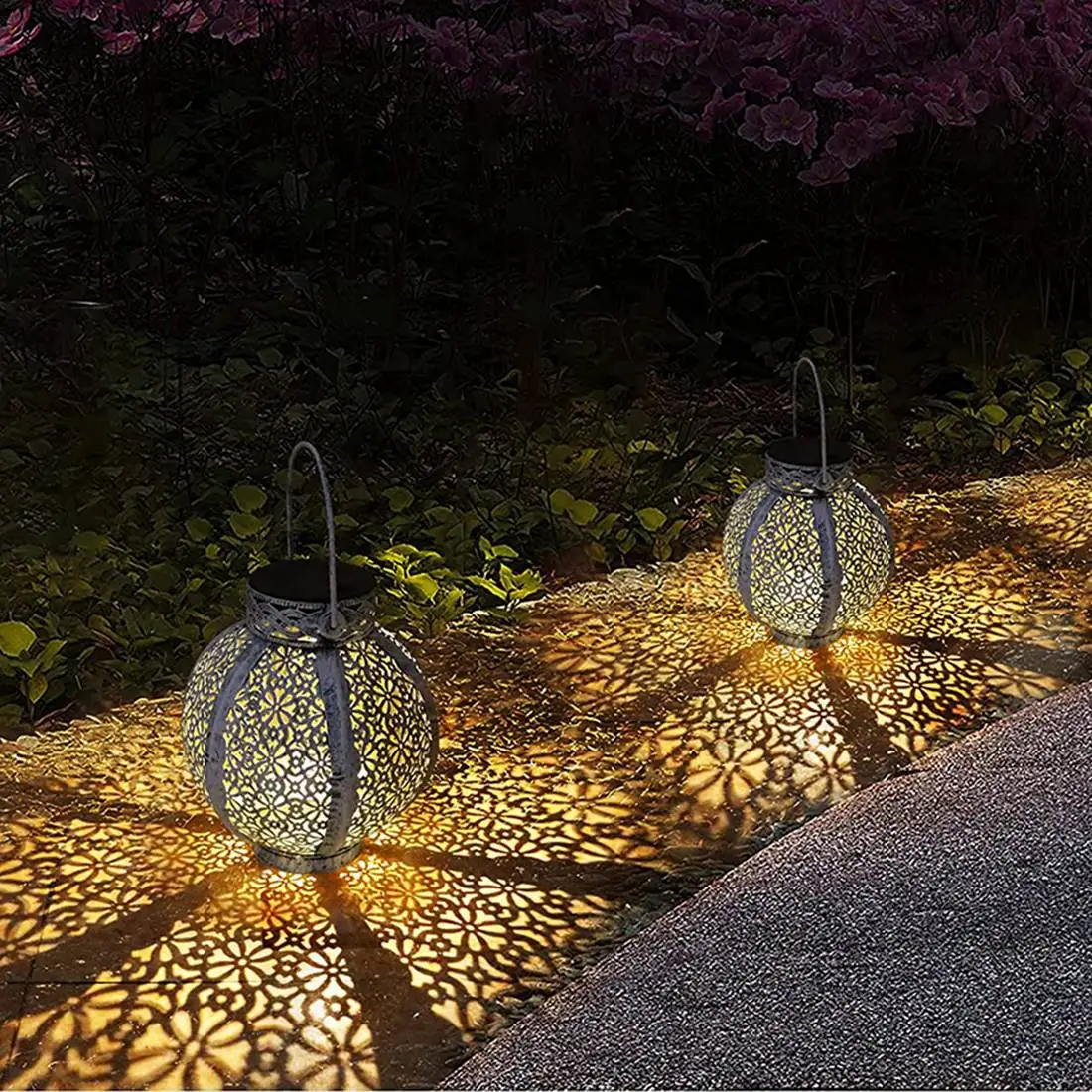 

Набор из 2-х стильных солнечных фонарей для улицы, ретро-фонари-лампы на солнечных батареях, большие, водонепроницаемые, с ручкой, металлические, декоративные