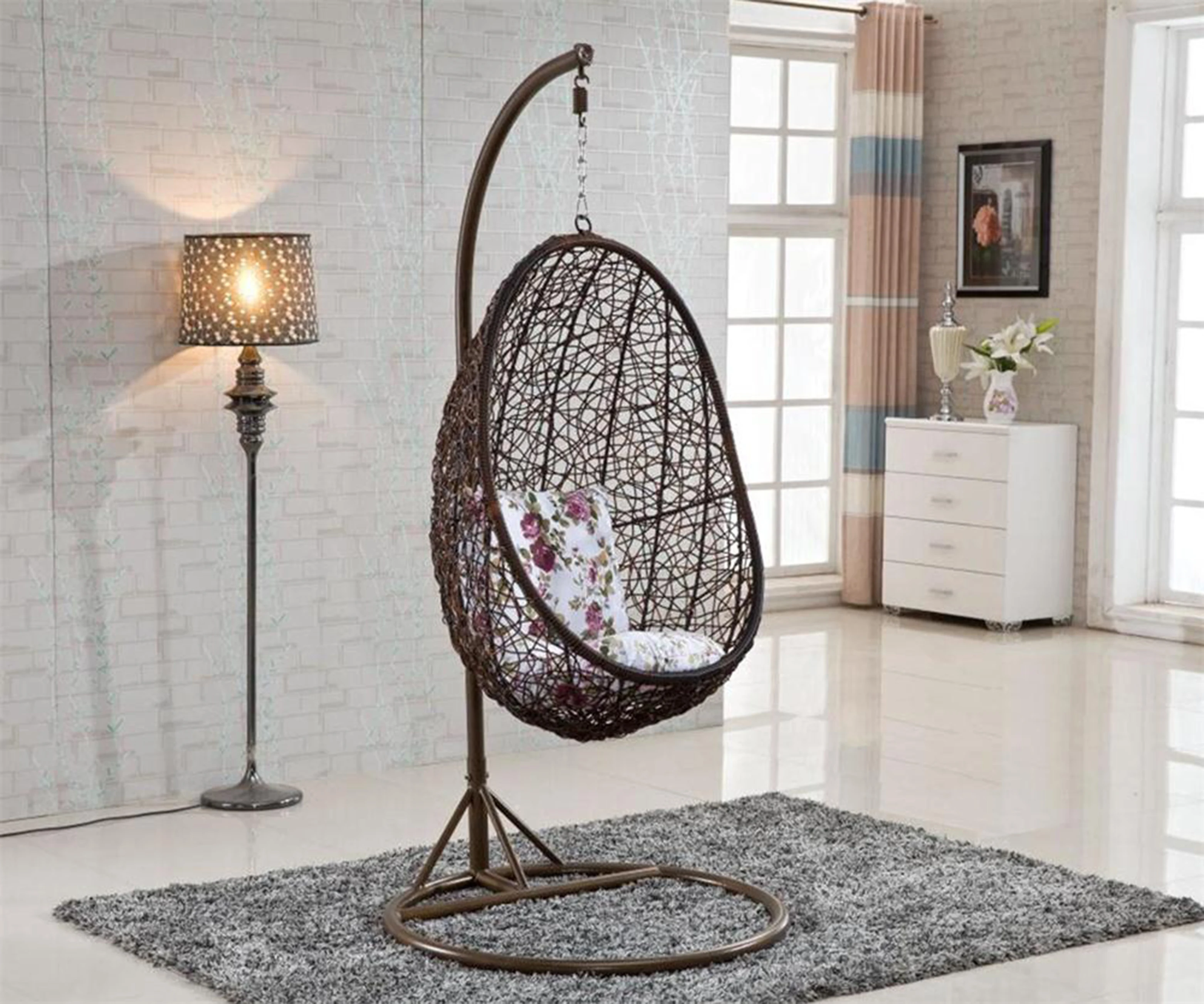 xx-Modern Porch Swinging Egg Chair with Stand Single Swinging Hammock Outdoor Rattan Garden Furniture for Living Room Hotel Use