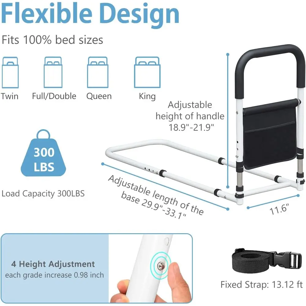 Bed Rails or Elderly Adults Saety, Adjustable Medical Bed Assist Rail or Seni, Bede Rails with Storage ket, Bed Railing Cane, Gr