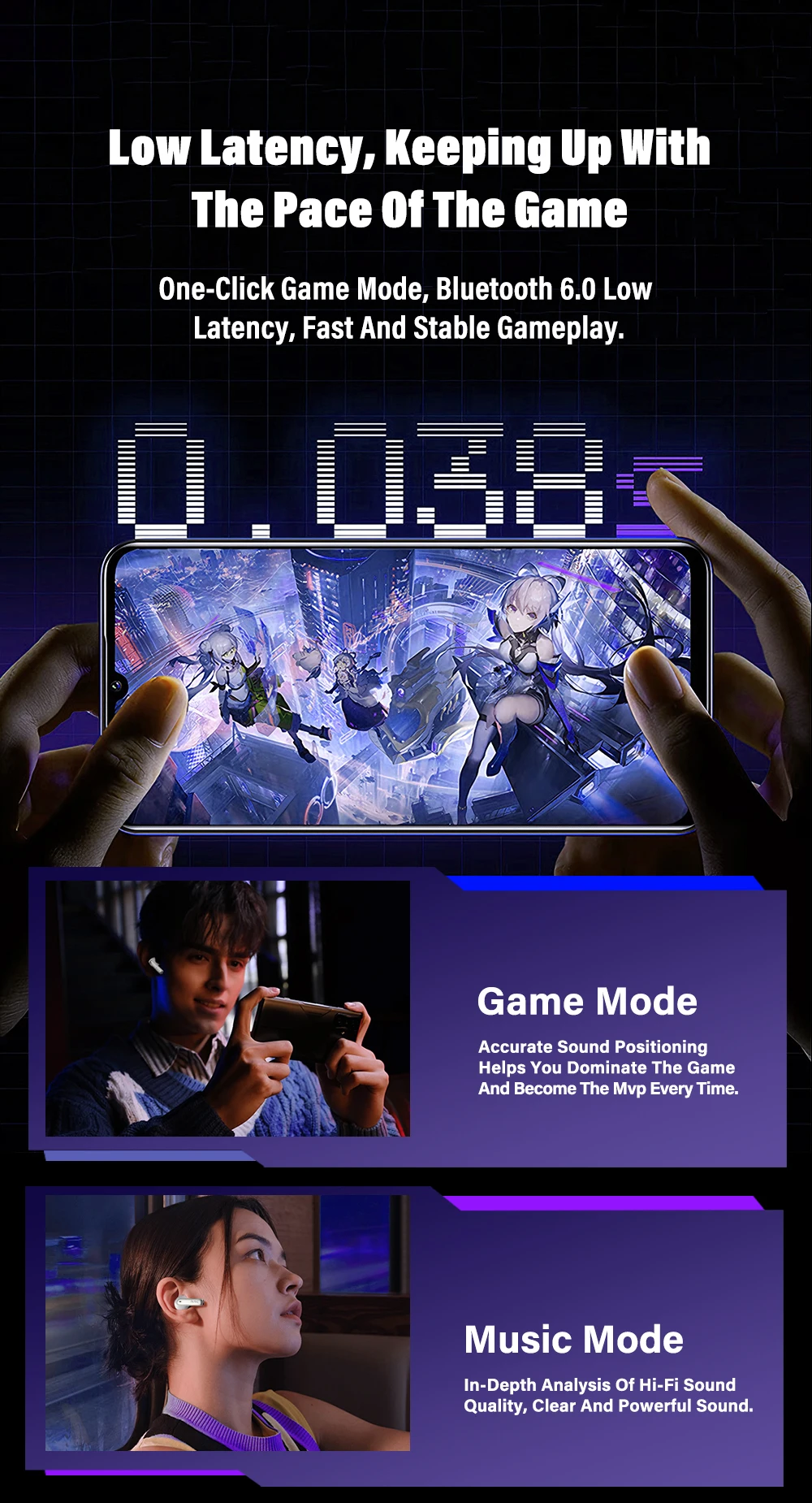 HTC NE70 Kabellose Bluetooth-Kopfhörer Touchscreen TWS In-Ear AI-Übersetzungs-Ohrhörer Geräuschunterdrückung Gaming-Headset mit Mikrofon – Detail 9
