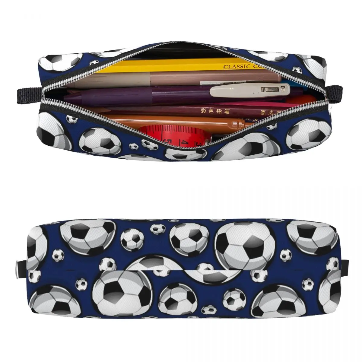 サッカーボールパターンブルー鉛筆ケースサッカースポーツ鉛筆ポーチペンホルダー学生バッグ学用品ジッパー文具