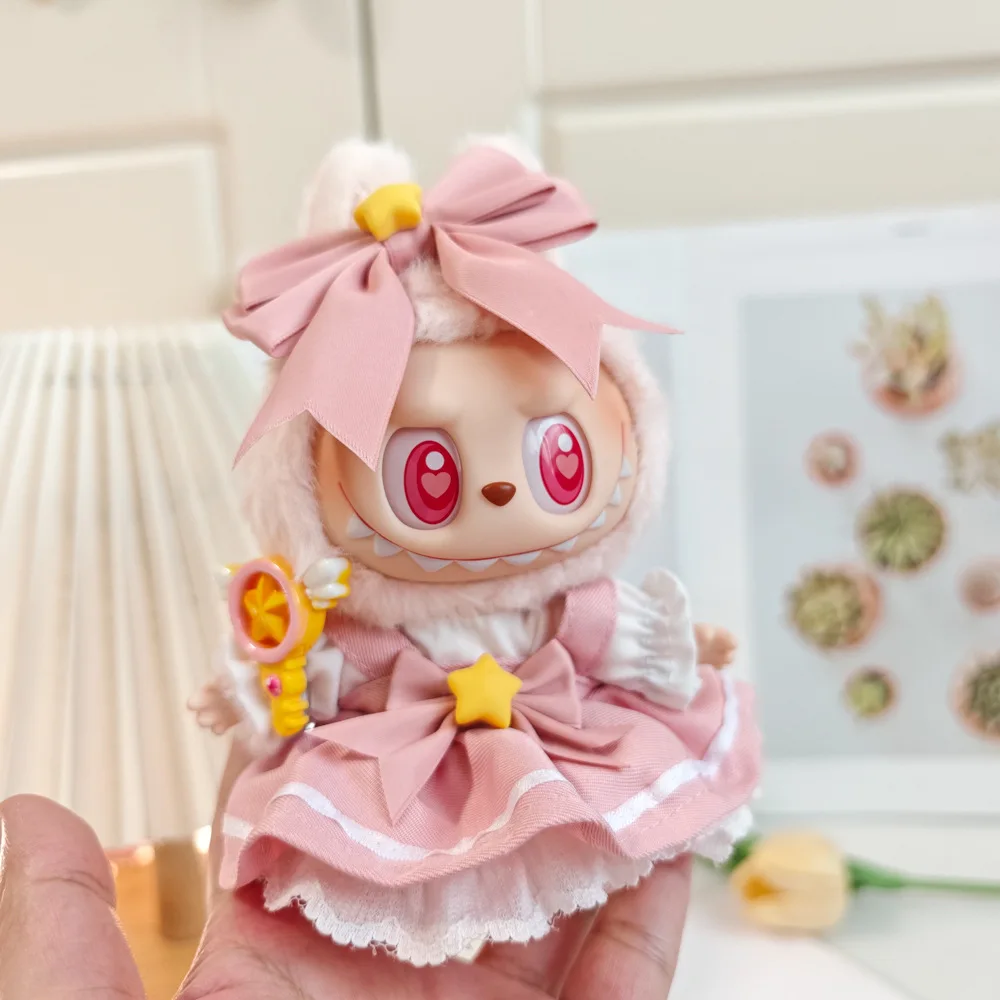 Labubu Clothes For 15/17cm Plush Idol Doll Kawaii Sakura Skirt Cosplay 4PCS/Pack Magic wand Headwear Clothing Accessories Gift image 2