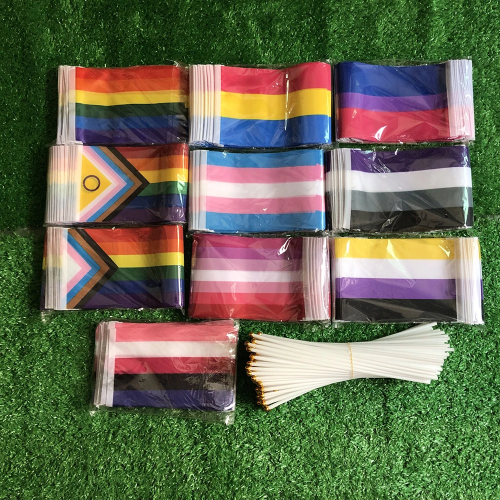 SKY FLAG Rainbow hand Flag14x21cm  polyester double side penetration Gay Flag Rainbow Things Sunset Lesbian Pride hand Flags