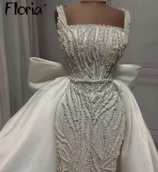 Abito da sposa in raso di perle da 2 pezzi per donna Luxury 2024 abiti da sposa senza maniche bianchi Vestidos Novias Boda Dubai Plus Size