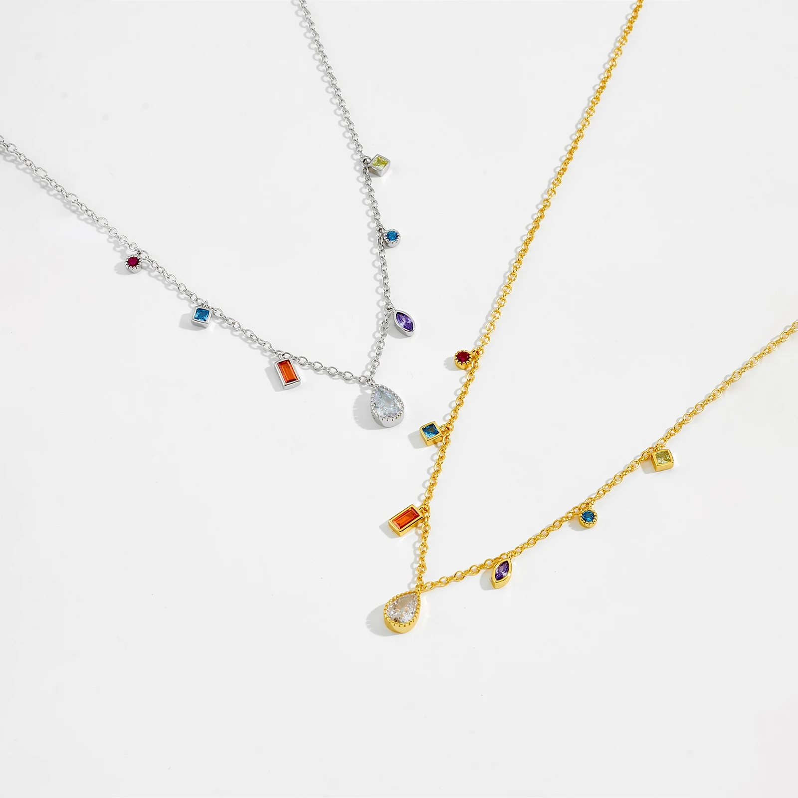 VEWANT 925 Sterling Silver Colorful Zircon Charm Long Chain Choker Necklace Luxury Jewelry Gift Trendy Fine Jewels