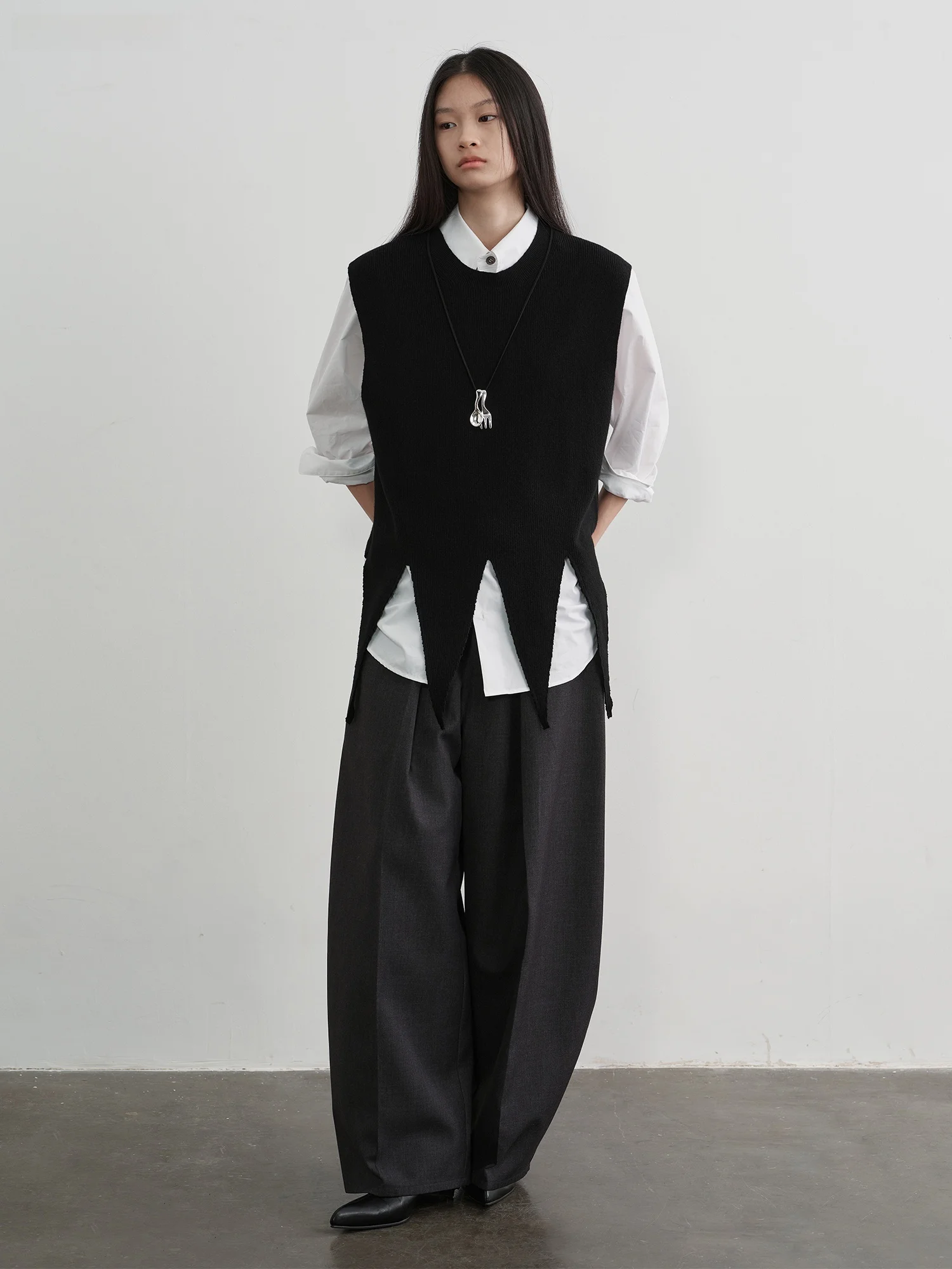 

Вязаный жилет KUCO из смесовой шерсти с треугольным узором, круглый вырез, повседневный стиль, женская модная коллекция весна