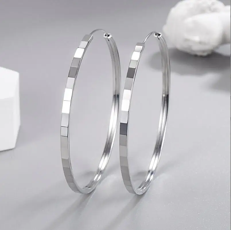 Real 925 Sterling Silve Fashion Inside Diameter 30 40 50 60mm Hoop Earrings For Women Men Personality Jewelry DG0132