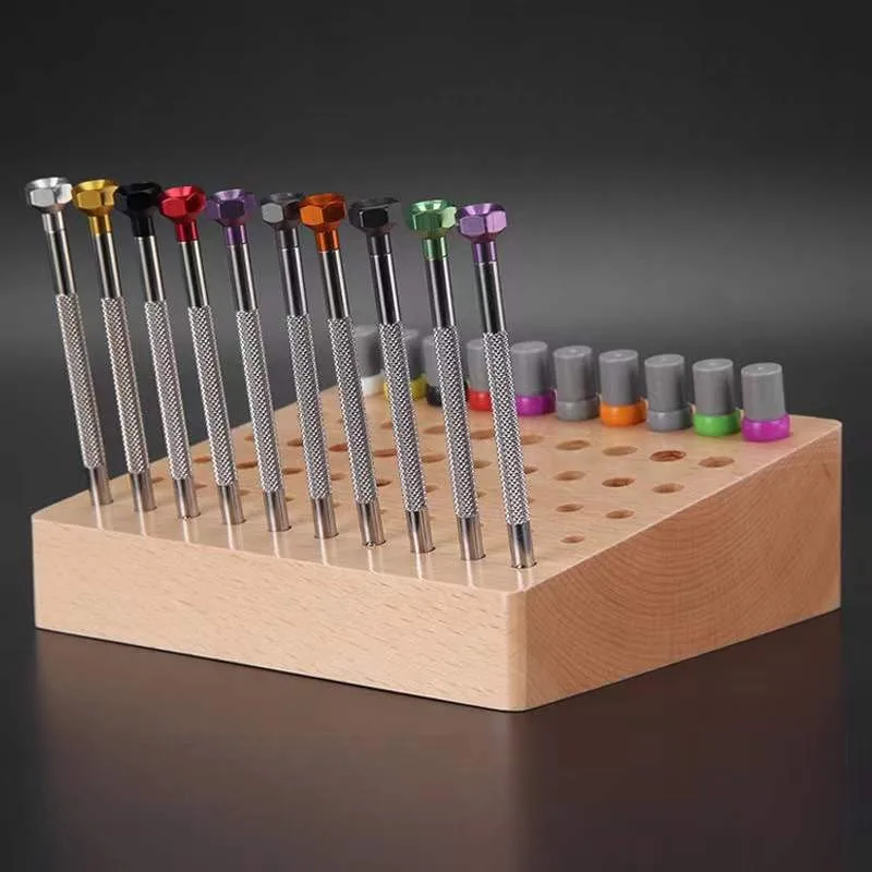 60 Hole Wooden Screwdriver Tweezers Tool Holder Base Jewelry Watch Repair Hand Kit Watchmaker Part Professional Accessories